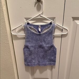 Zenana Outfitters Blue Ribbed Crop Top